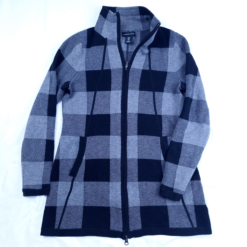 Adrienne Vittadini Plaid Jacket - Black and Gray